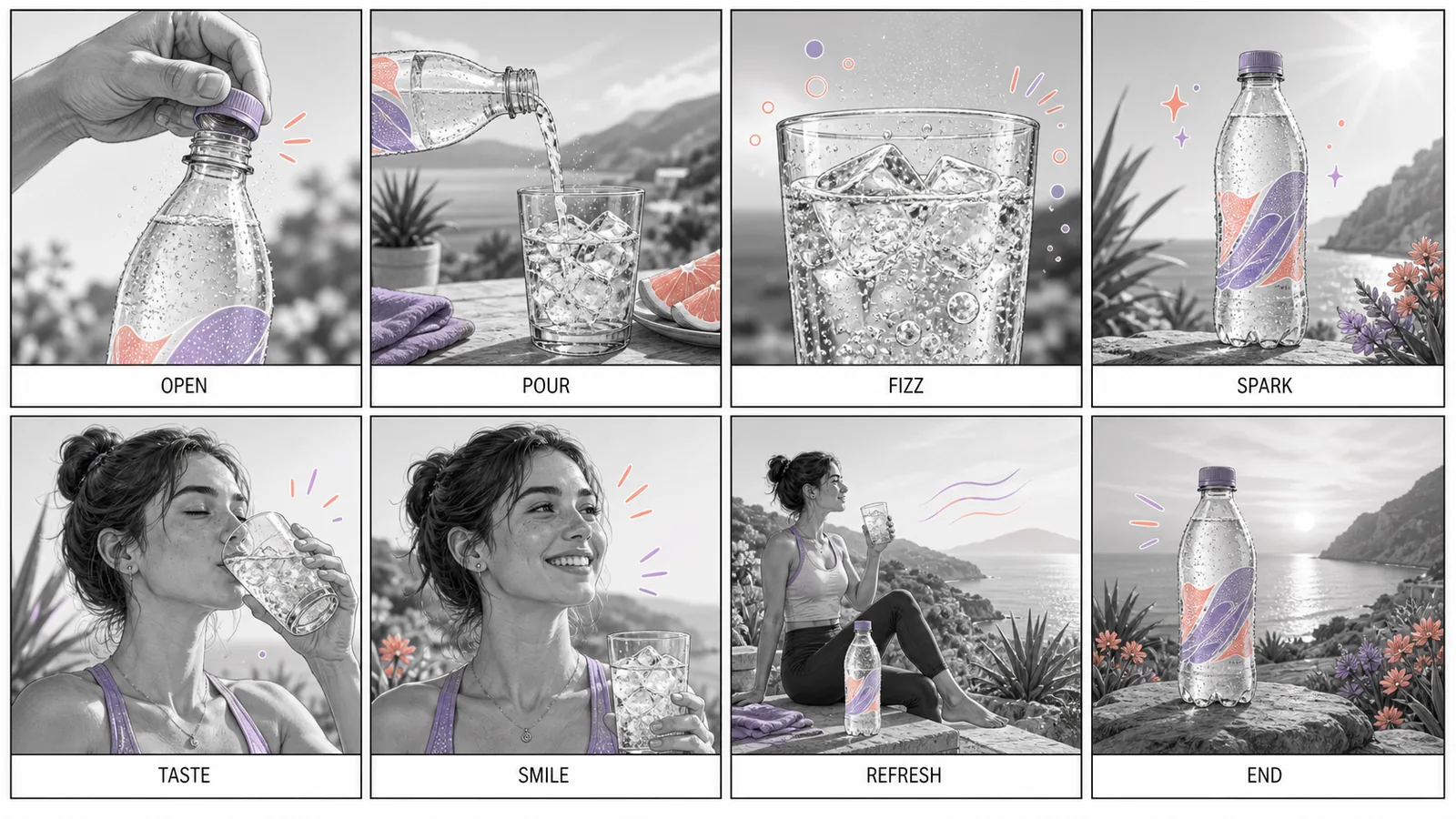 Soda Ad Storyboard (8 Shots)